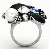 High polished (no plating) Stainless Steel Ring with Synthetic Synthetic Glass in Jet