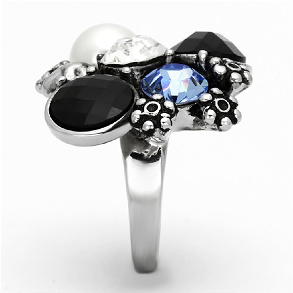 High polished (no plating) Stainless Steel Ring with Synthetic Synthetic Glass in Jet