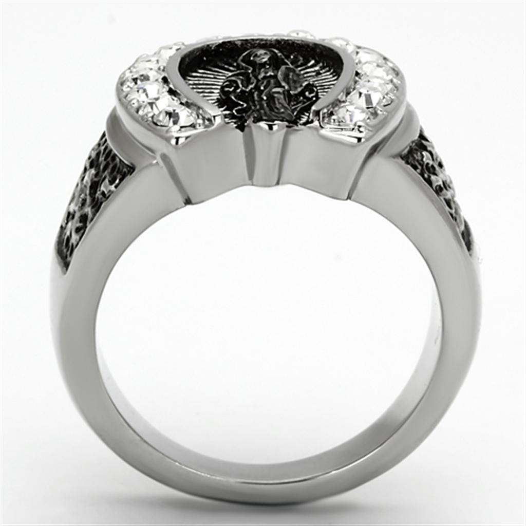 High polished (no plating) Stainless Steel Ring with Top Grade Crystal  in Clear