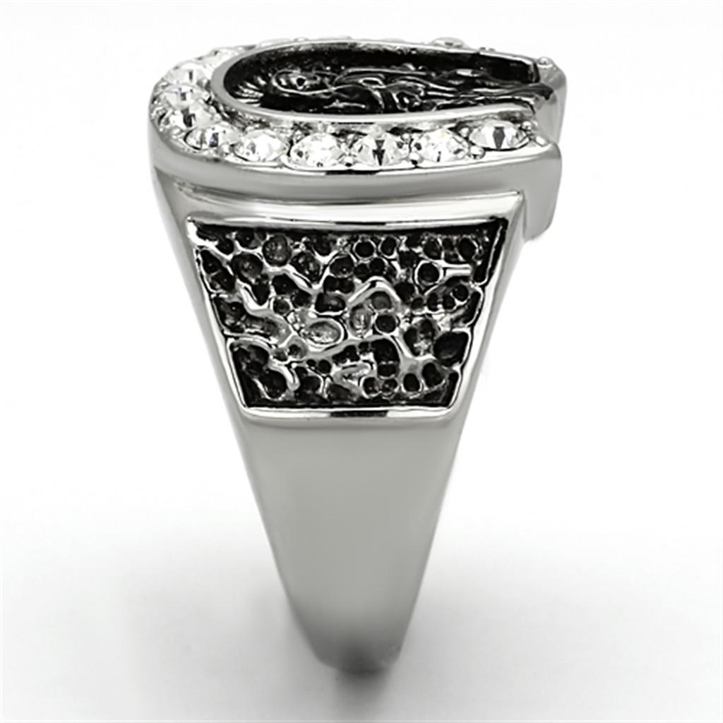 High polished (no plating) Stainless Steel Ring with Top Grade Crystal  in Clear