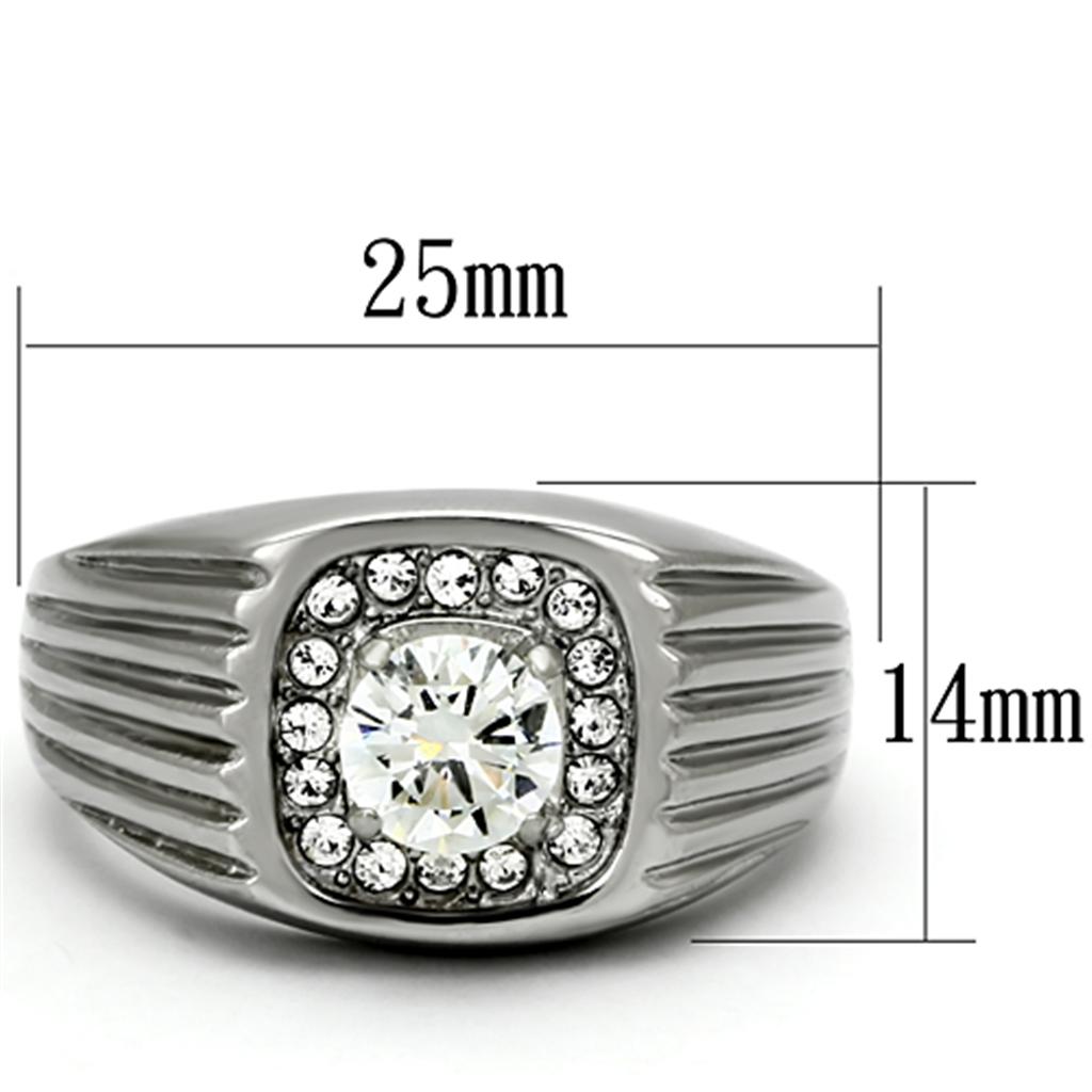 High polished (no plating) Stainless Steel Ring with AAA Grade CZ  in Clear