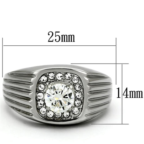 High polished (no plating) Stainless Steel Ring with AAA Grade CZ  in Clear