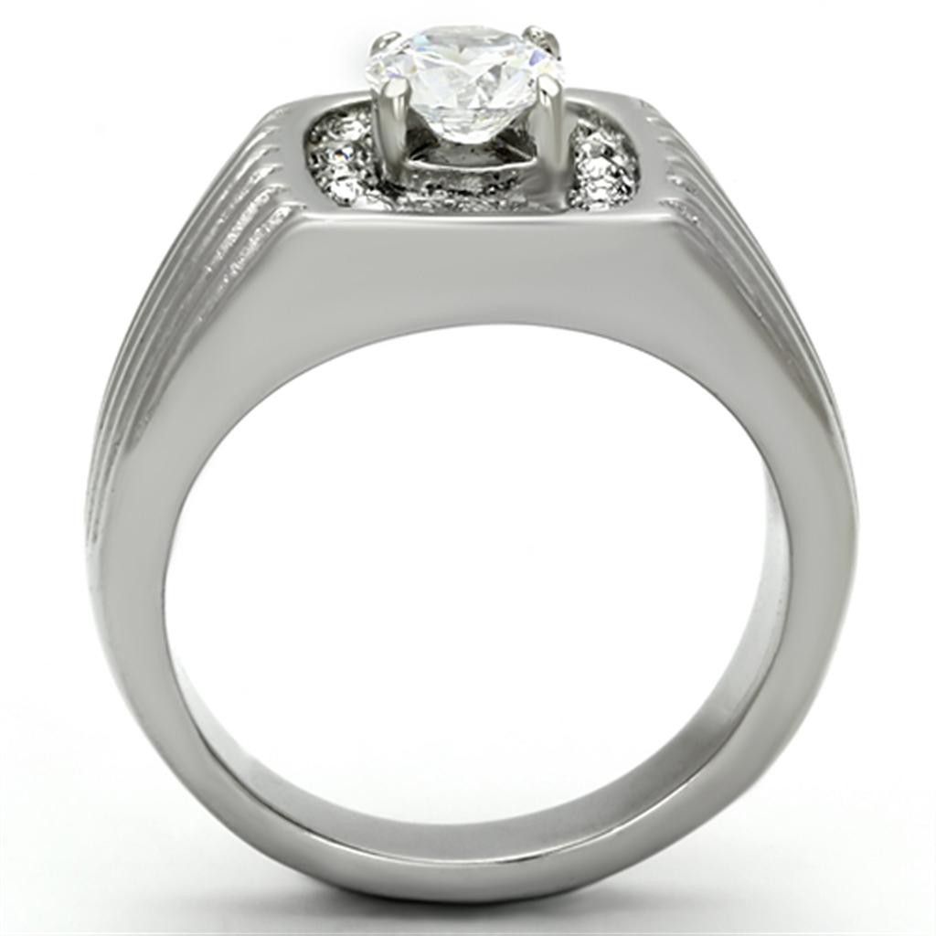 High polished (no plating) Stainless Steel Ring with AAA Grade CZ  in Clear