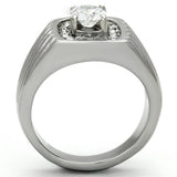 High polished (no plating) Stainless Steel Ring with AAA Grade CZ  in Clear