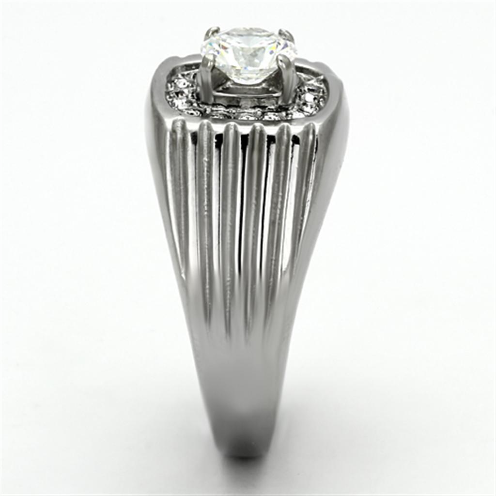 High polished (no plating) Stainless Steel Ring with AAA Grade CZ  in Clear