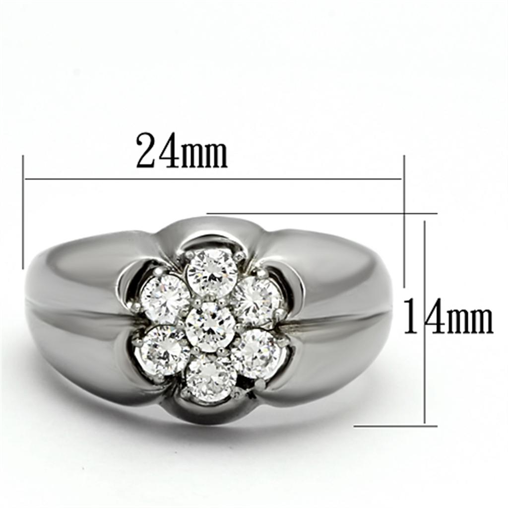 High polished (no plating) Stainless Steel Ring with AAA Grade CZ  in Clear