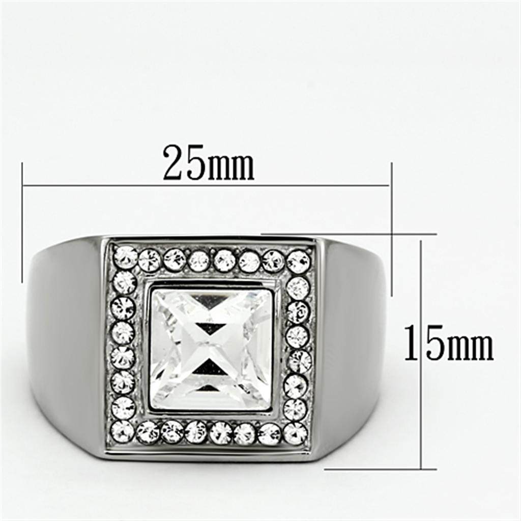 High polished (no plating) Stainless Steel Ring with Top Grade Crystal  in Clear