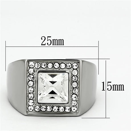 High polished (no plating) Stainless Steel Ring with Top Grade Crystal  in Clear