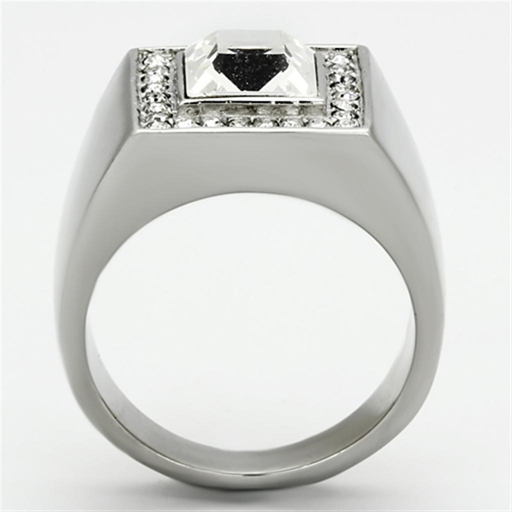 High polished (no plating) Stainless Steel Ring with Top Grade Crystal  in Clear