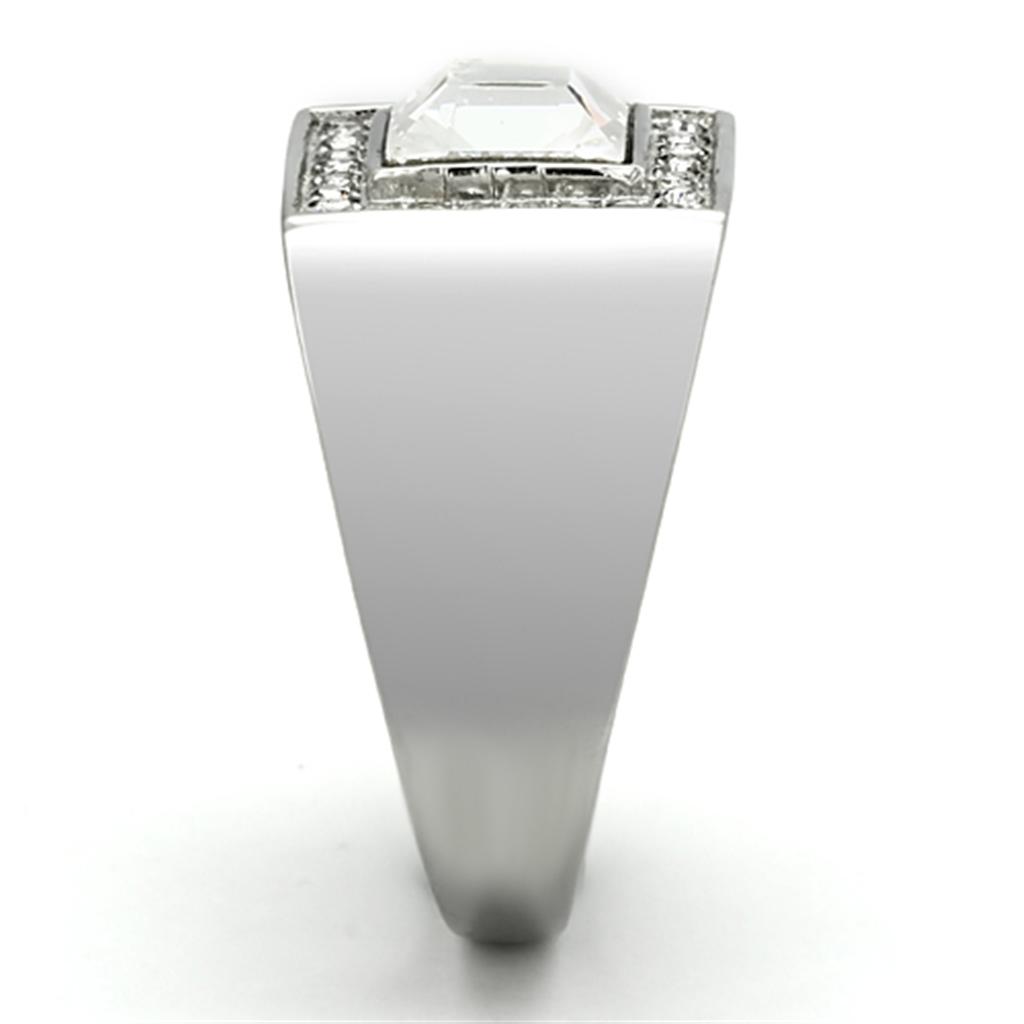 High polished (no plating) Stainless Steel Ring with Top Grade Crystal  in Clear