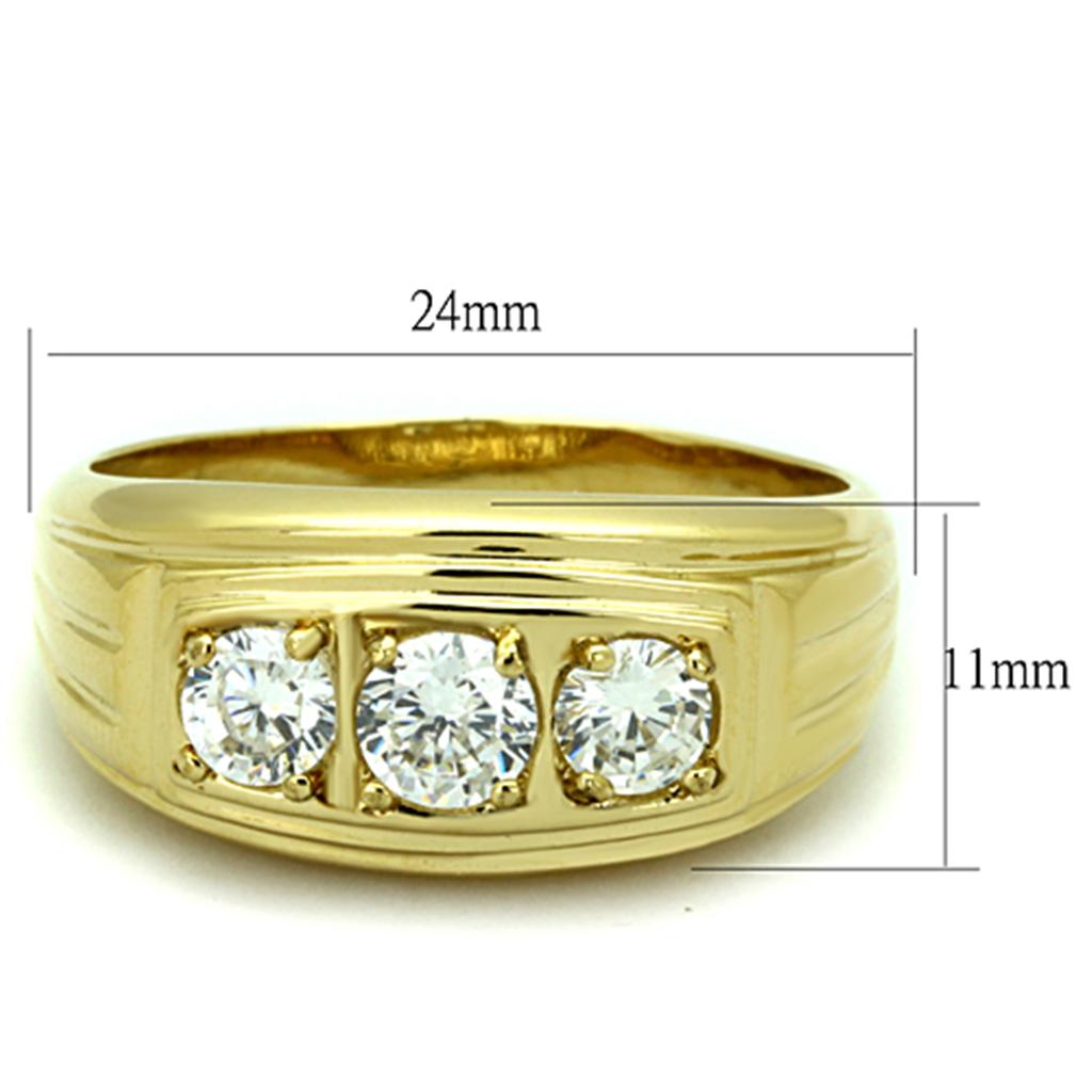 IP Gold(Ion Plating) Stainless Steel Ring with AAA Grade CZ  in Clear