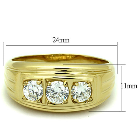 IP Gold(Ion Plating) Stainless Steel Ring with AAA Grade CZ  in Clear