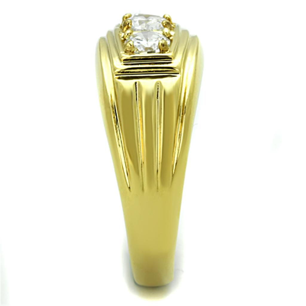 IP Gold(Ion Plating) Stainless Steel Ring with AAA Grade CZ  in Clear