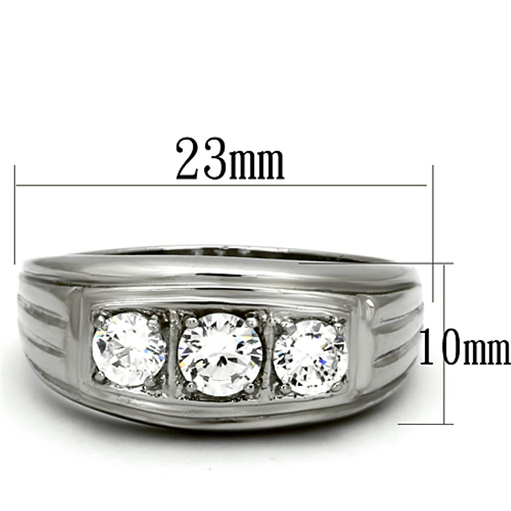 High polished (no plating) Stainless Steel Ring with AAA Grade CZ  in Clear