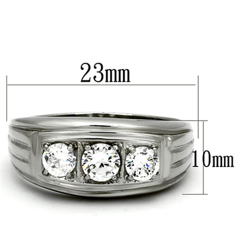 High polished (no plating) Stainless Steel Ring with AAA Grade CZ  in Clear