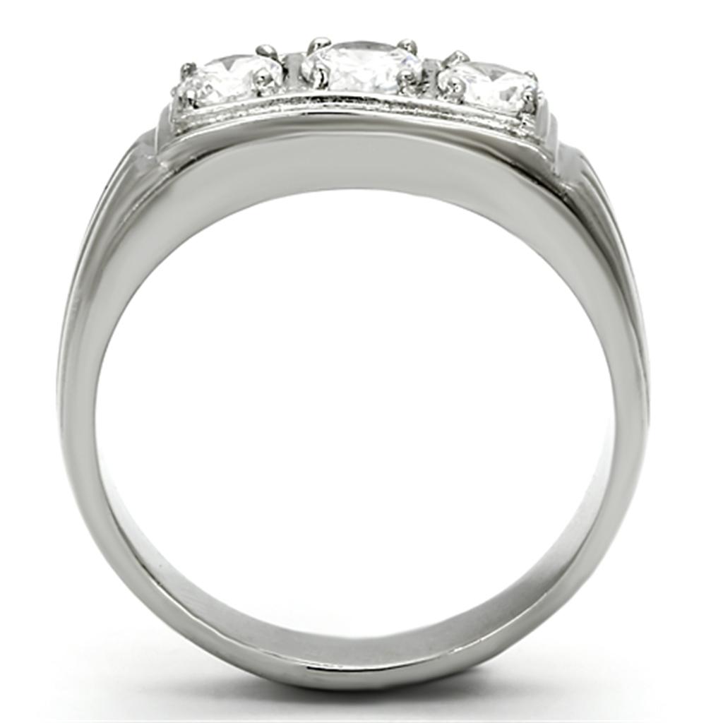 High polished (no plating) Stainless Steel Ring with AAA Grade CZ  in Clear
