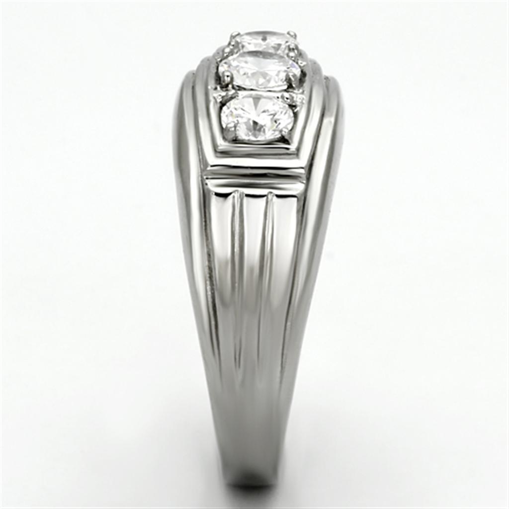 High polished (no plating) Stainless Steel Ring with AAA Grade CZ  in Clear