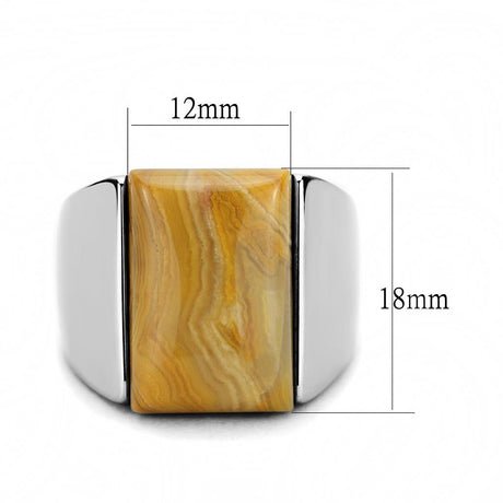 High polished (no plating) Stainless Steel Ring with Semi-Precious Agate in Brown