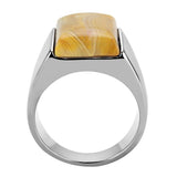 High polished (no plating) Stainless Steel Ring with Semi-Precious Agate in Brown