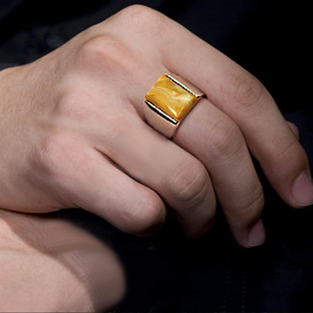 High polished (no plating) Stainless Steel Ring with Semi-Precious Agate in Brown