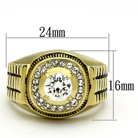 IP Gold(Ion Plating) Stainless Steel Ring with AAA Grade CZ  in Clear