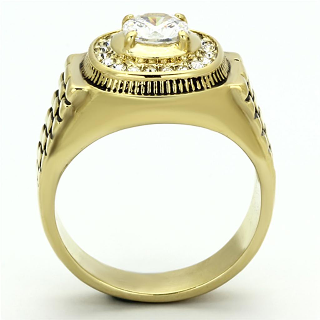 IP Gold(Ion Plating) Stainless Steel Ring with AAA Grade CZ  in Clear