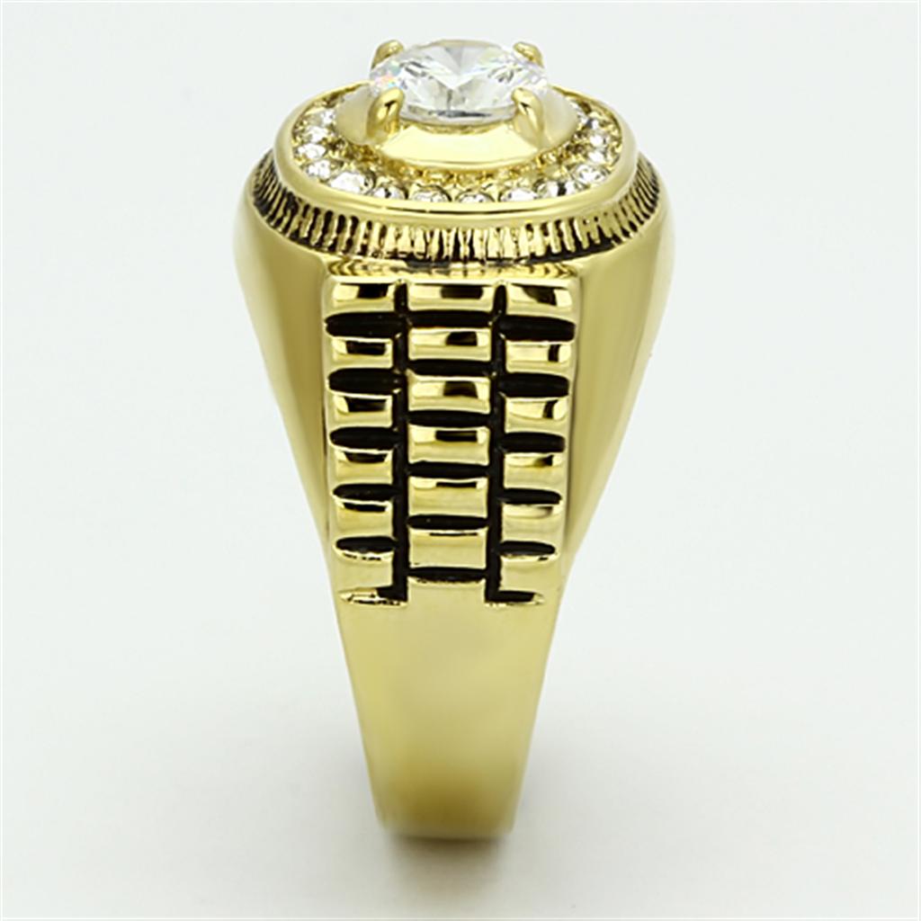 IP Gold(Ion Plating) Stainless Steel Ring with AAA Grade CZ  in Clear