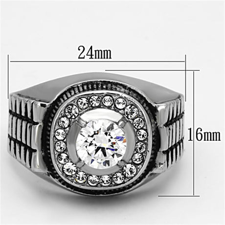 High polished (no plating) Stainless Steel Ring with AAA Grade CZ  in Clear