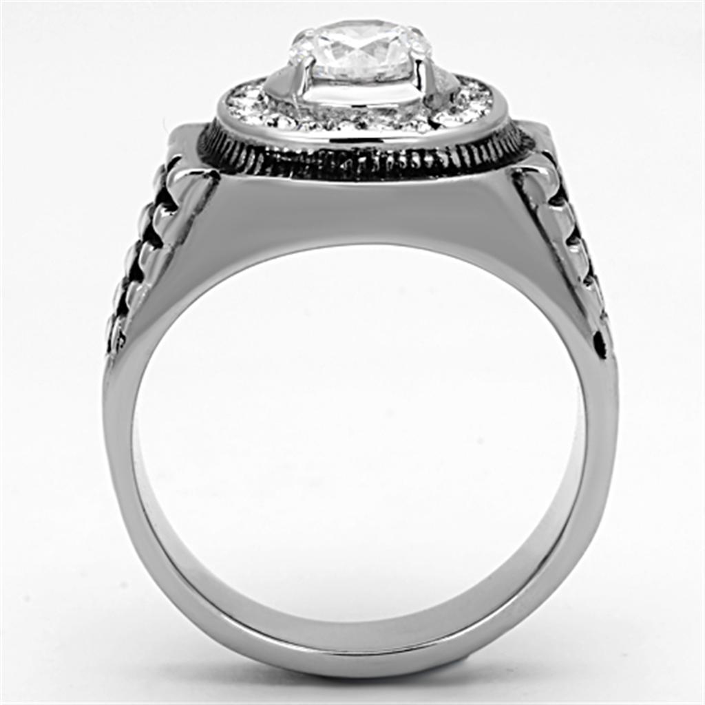 High polished (no plating) Stainless Steel Ring with AAA Grade CZ  in Clear