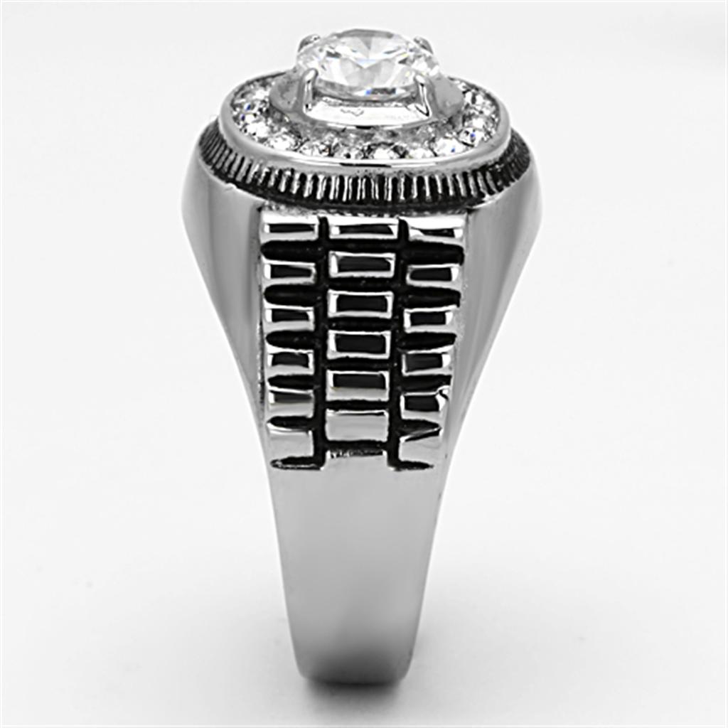 High polished (no plating) Stainless Steel Ring with AAA Grade CZ  in Clear