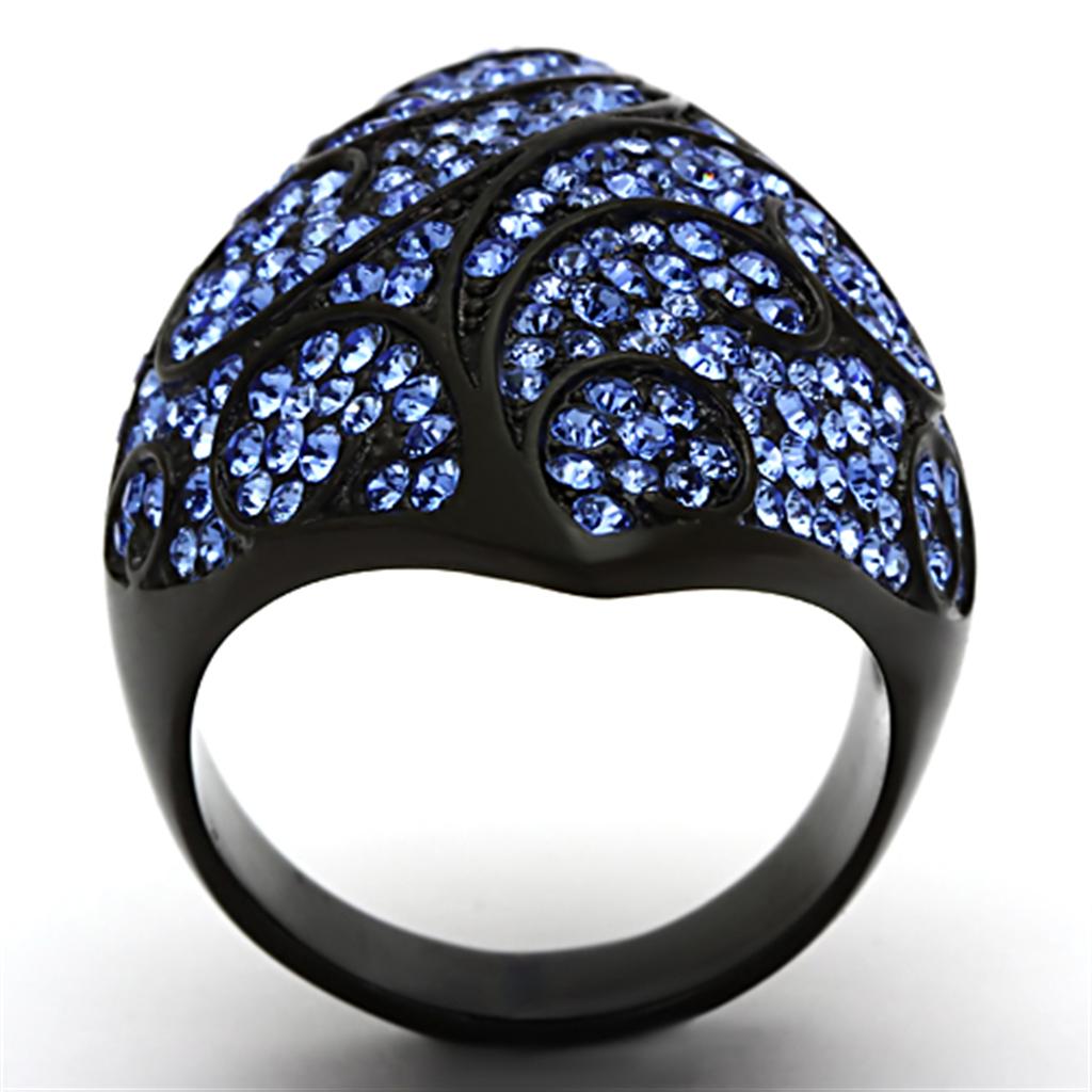 IP Black(Ion Plating) Stainless Steel Ring with Top Grade Crystal  in Sapphire
