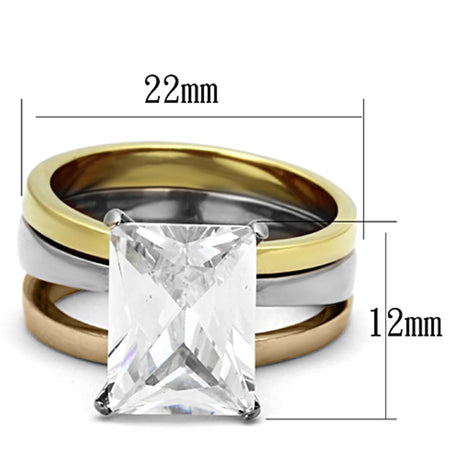 Three Tone (IP Gold & IP Rose Gold & High Polished) Stainless Steel Ring with AAA Grade CZ  in Clear