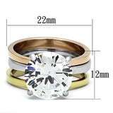Three Tone (IP Gold & IP Rose Gold & High Polished) Stainless Steel Ring with AAA Grade CZ  in Clear