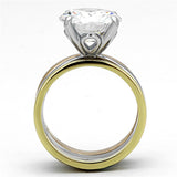 Three Tone (IP Gold & IP Rose Gold & High Polished) Stainless Steel Ring with AAA Grade CZ  in Clear