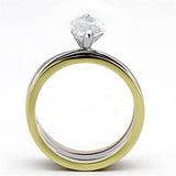 Three Tone (IP Gold & IP Rose Gold & High Polished) Stainless Steel Ring with AAA Grade CZ  in Clear
