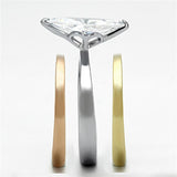 Three Tone (IP Gold & IP Rose Gold & High Polished) Stainless Steel Ring with AAA Grade CZ  in Clear
