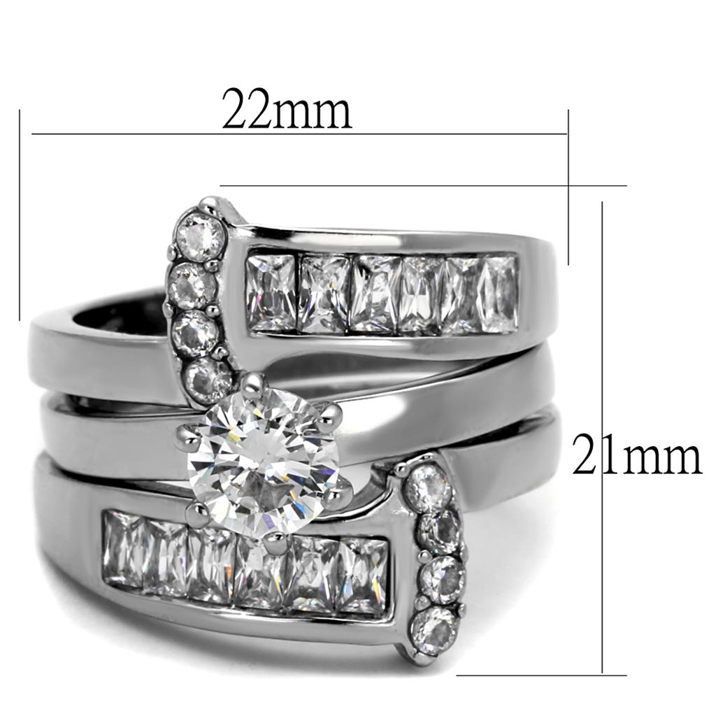 High polished (no plating) Stainless Steel Ring with AAA Grade CZ  in Clear