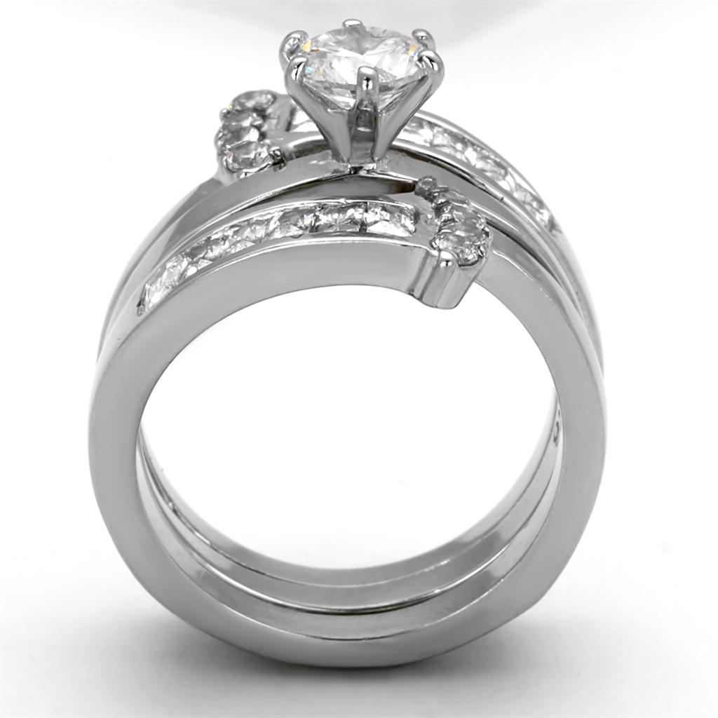 High polished (no plating) Stainless Steel Ring with AAA Grade CZ  in Clear