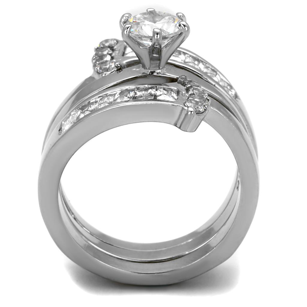 High polished (no plating) Stainless Steel Ring with AAA Grade CZ  in Clear