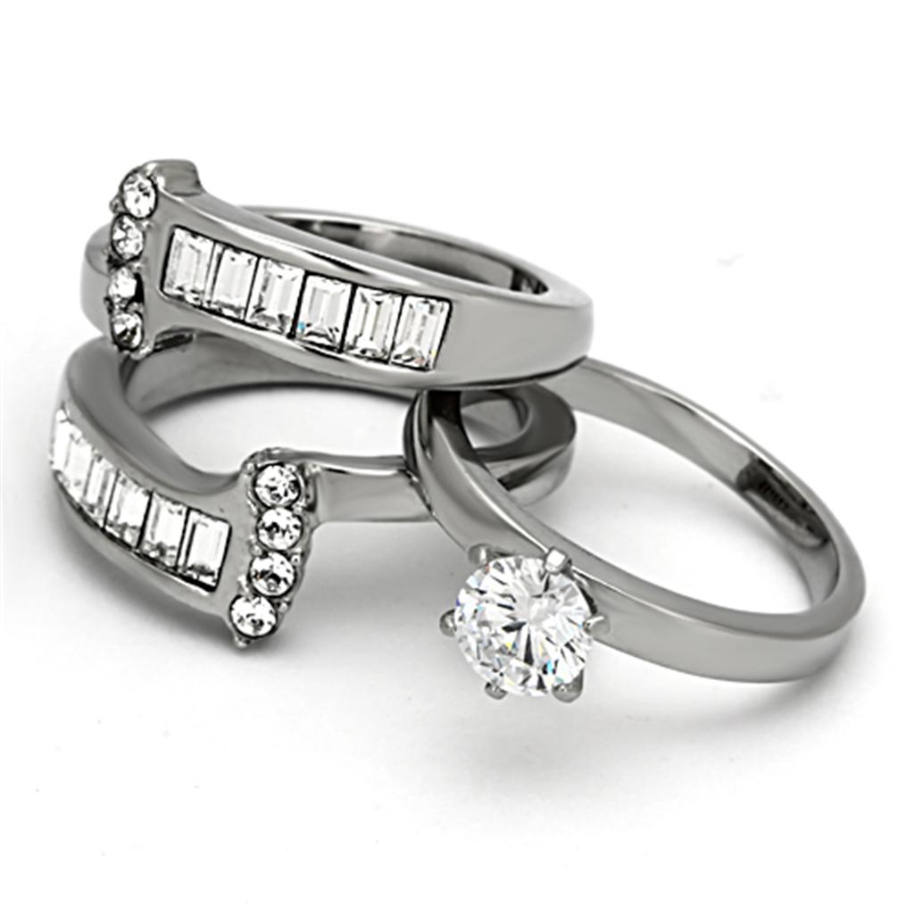 High polished (no plating) Stainless Steel Ring with AAA Grade CZ  in Clear