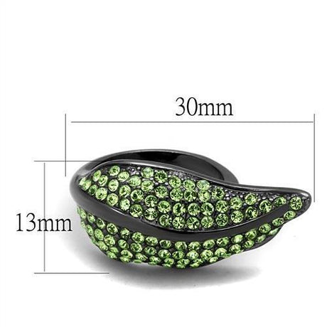 IP Light Black  (IP Gun) Stainless Steel Ring with Top Grade Crystal  in Peridot