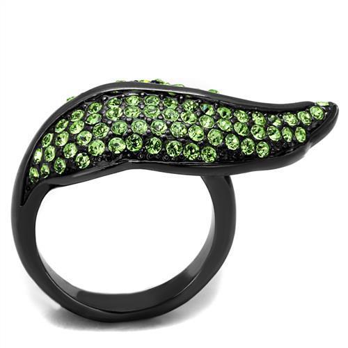 IP Light Black  (IP Gun) Stainless Steel Ring with Top Grade Crystal  in Peridot