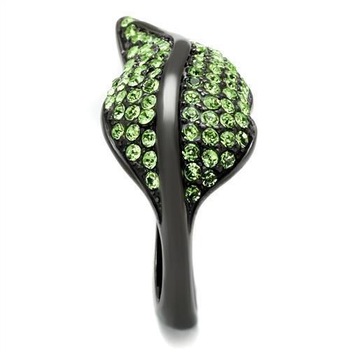IP Light Black  (IP Gun) Stainless Steel Ring with Top Grade Crystal  in Peridot