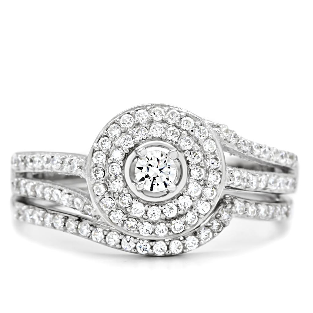 Rhodium 925 Sterling Silver Ring with AAA Grade CZ  in Clear