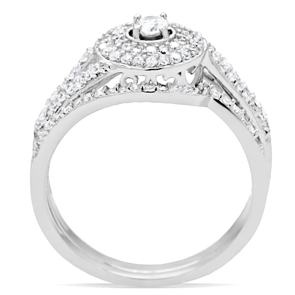Rhodium 925 Sterling Silver Ring with AAA Grade CZ  in Clear