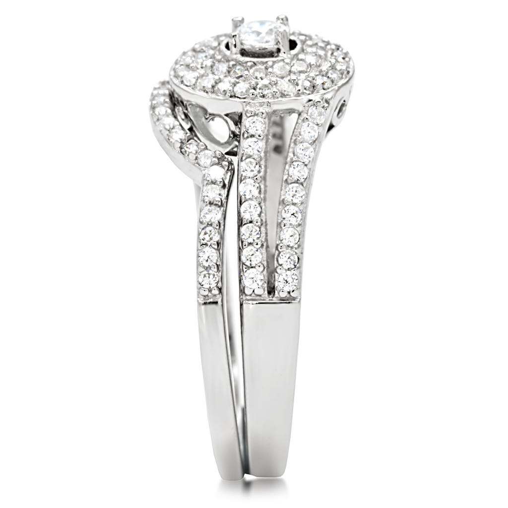 Rhodium 925 Sterling Silver Ring with AAA Grade CZ  in Clear