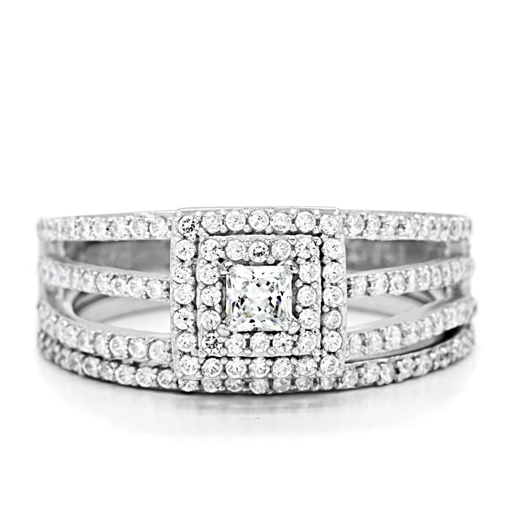 Rhodium 925 Sterling Silver Ring with AAA Grade CZ  in Clear