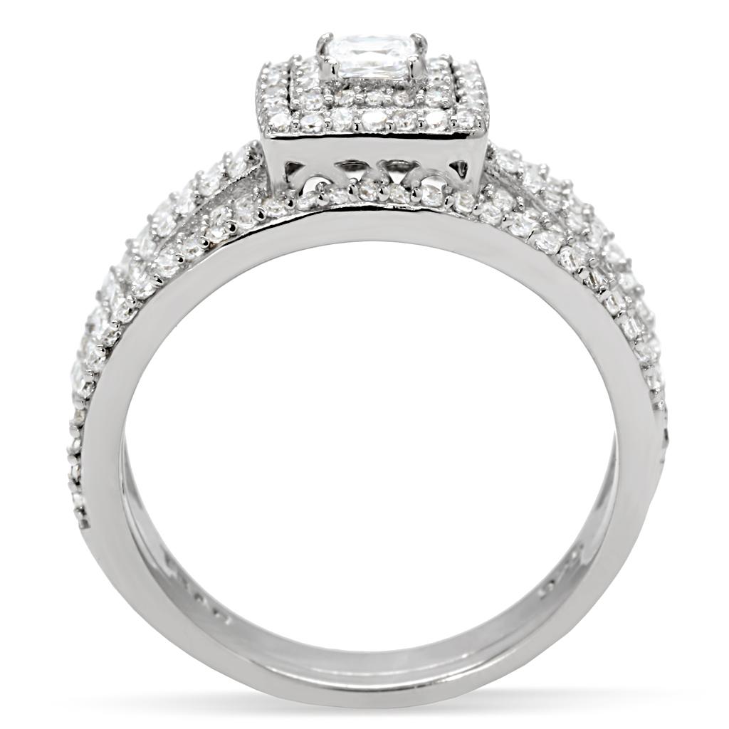 Rhodium 925 Sterling Silver Ring with AAA Grade CZ  in Clear