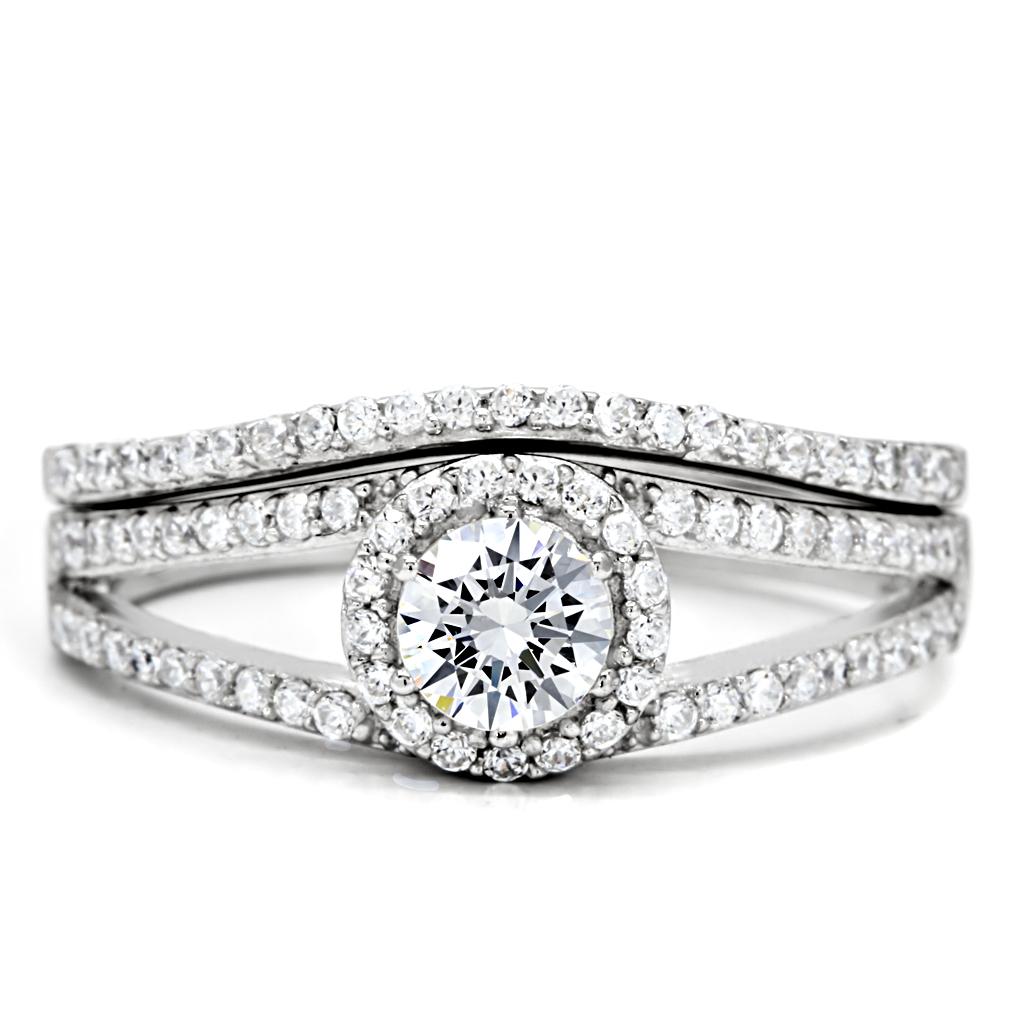 Rhodium 925 Sterling Silver Ring with AAA Grade CZ  in Clear