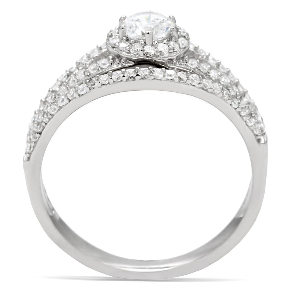 Rhodium 925 Sterling Silver Ring with AAA Grade CZ  in Clear